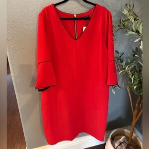 Lane Bryant Red V-Neck Dress with Black Trim